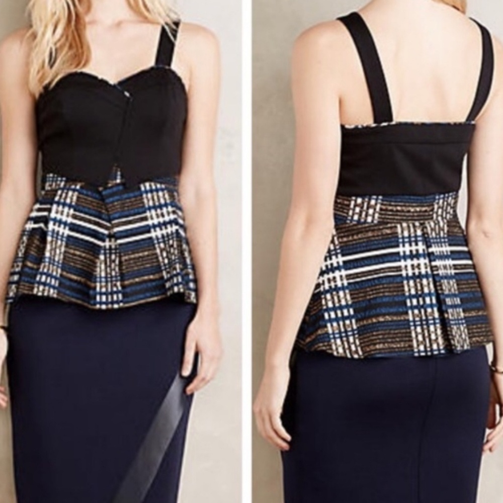 Deletta black & plaid peplum blouse
